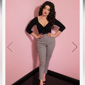 Vixen by a Micheline Pitt Cigarette Pants Black and White Gingham XS